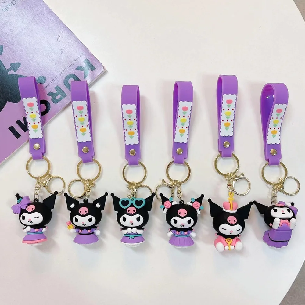 

Kawaii Sanrio Keychain Kuromi Doll Keyring Car Anime PVC Schoolbag Pendant Backpack Women Key chain Bag Accessories Kid Toy Gift