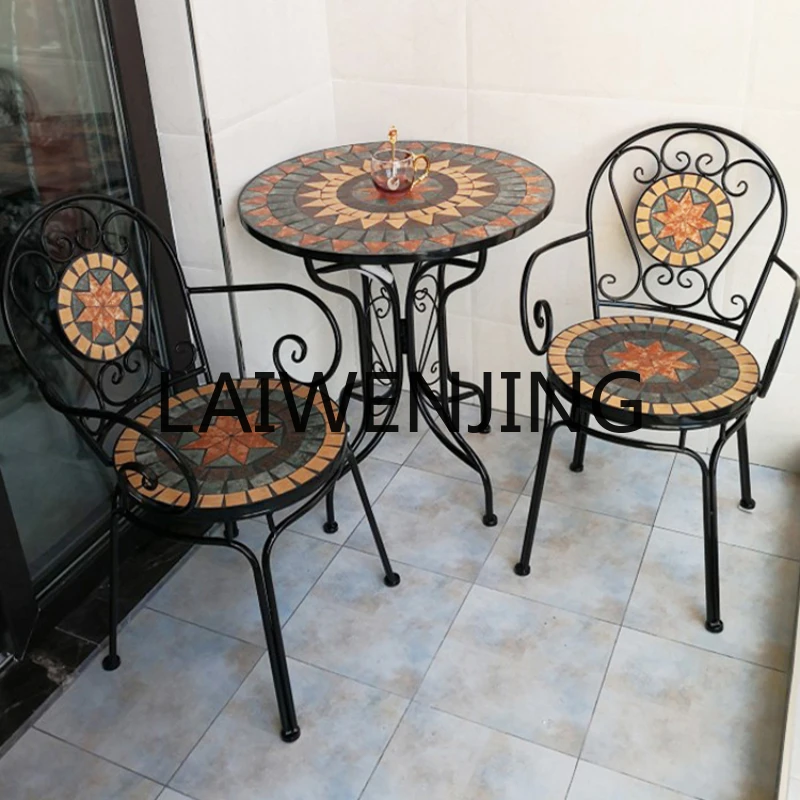 

RWJ Iron Leisure Balcony Table and Chair Courtyard a Table with Two Chairs Three-Piece Combination Mosaic