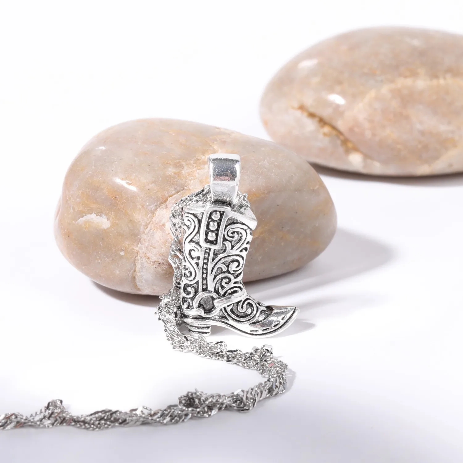 Hiphop Retro Western Cowboy Boots Stainless Steel Necklace Link Chain Geometric Collar Necklaces for Cowgirl Cool Jewelry Gifts