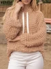2025 Autumn Hoodies Sweatshirts Women Casual Loose Long Sleeve Hoodies Fashion Lace-Up Solid Color Pullovers Plus Size VONDA