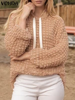 2025 Autumn Hoodies Sweatshirts Women Casual Loose Long Sleeve Hoodies Fashion Lace-Up Solid Color Pullovers Plus Size VONDA