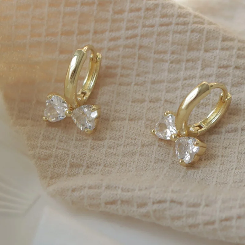 Luxury Temperament Inlaid Zircon Bowknot Hoop Earrings for Women Silver Color Bow Huggie Fashion Jewelry Gifts