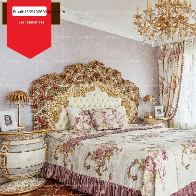 

Роскошная Европейская двухместная кровать из массива дерева, роскошная кожаная Свадебная кровать для французского двора, вилла, кровать принцессы, индивидуальная Настройка