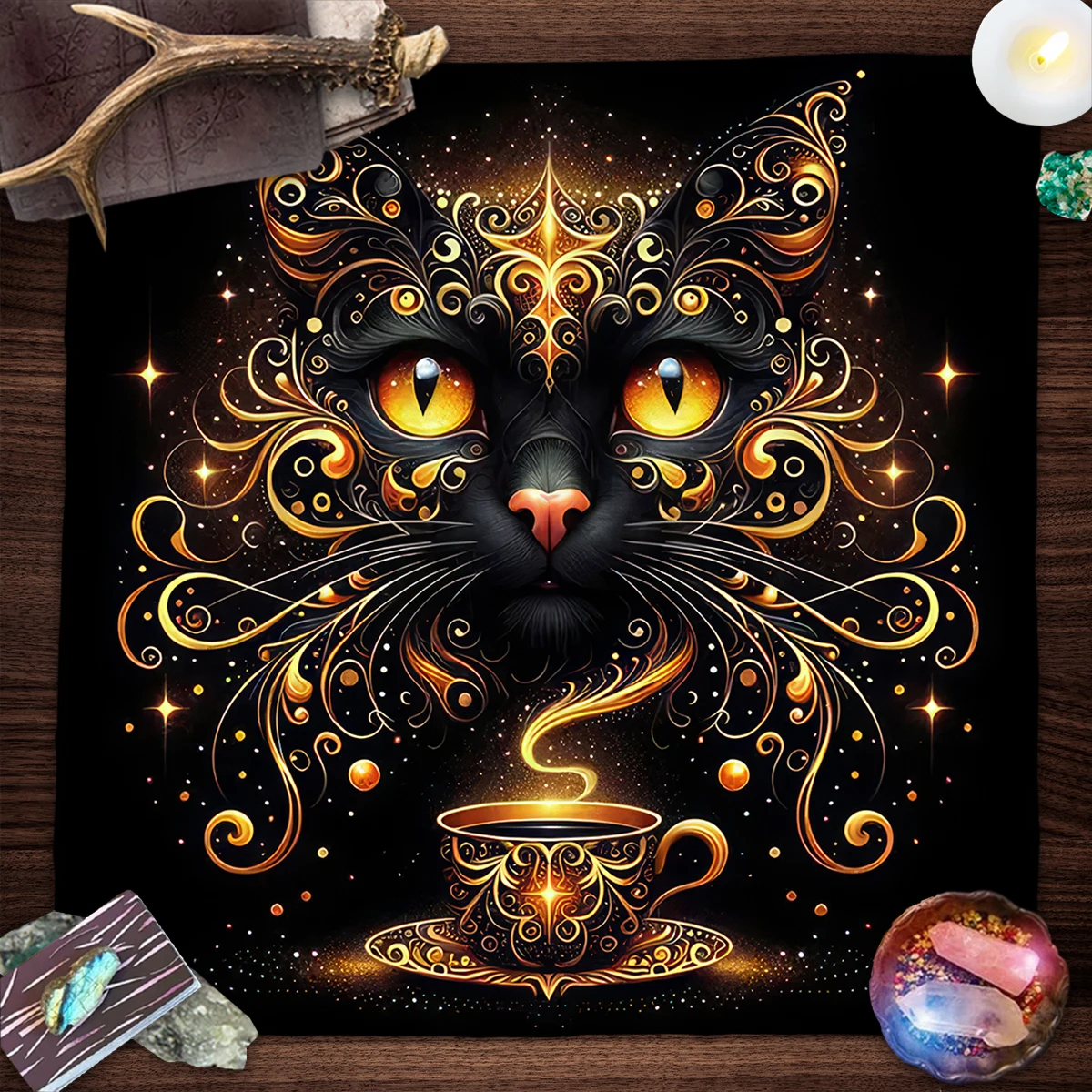 Gold Witchcraft Cat Altar Cloth Tarot Tablecloth For Spread Tarot Reading Cover Starry Sky Divination Tarot Mat Altar Decor Pad 2