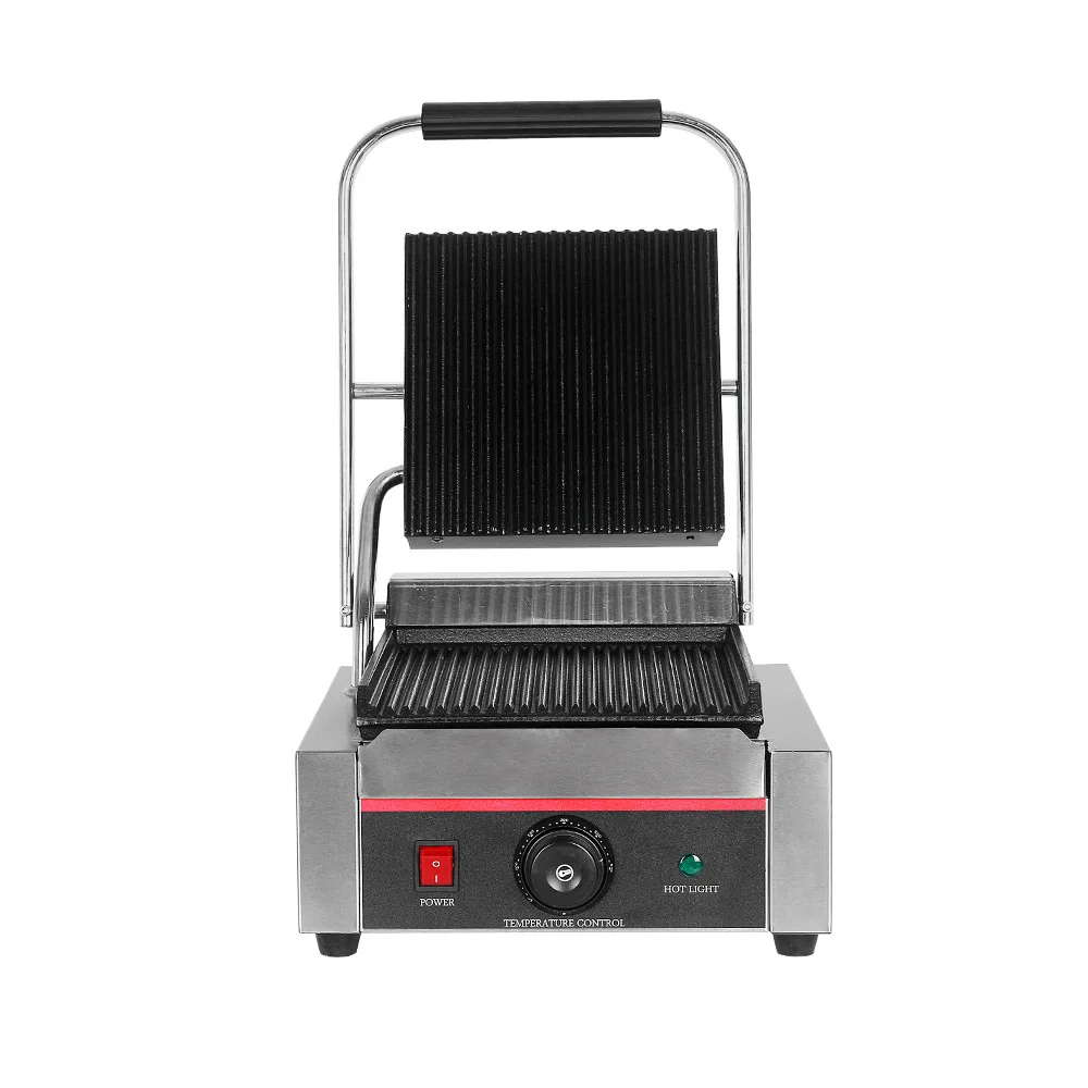 Stainless Steel 201 Cooking Food Use Electric Single Contact Grill Sandwich Panini Maker Equipment For Restaurants
