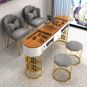 Attrezzatura Tavolo per unghie in vetro Organizzatore Sedie Designer Estetico Tavolo per unghie Reception moderna Mesa Manicura Mobili per manicure