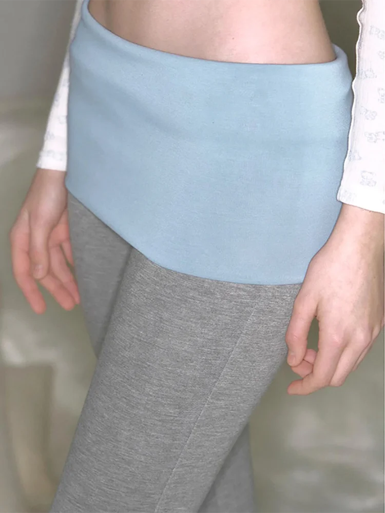 Absobe Contrast Patchwork Fold Over Loose Flare Pants Women Low Rise American Casual Trousers Balletcore Hottie Y2K Streetwear