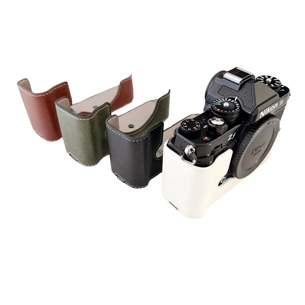 Custodia In Vera Pelle Per Nikon Z F - Verde, Con Fondo Apribile E Impugnatura - Foto 9