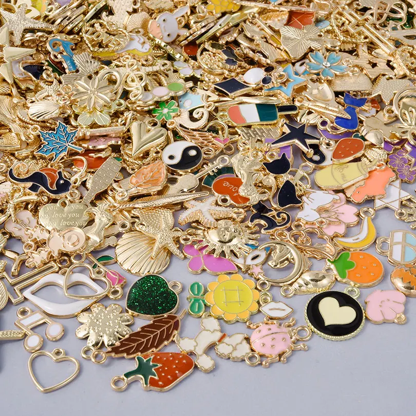 10-100pcs Random Mixed Enamel Oil Dripping Alloy Cute Kawaii Charms Pendant Accessories DIY Jewelry Making Findings for Necklace 4