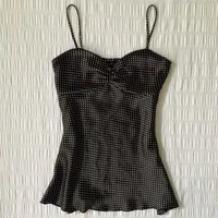 Camisole vintage à pois français pour femmes, été, plis, sans manches, Y2k, crop top, halter, hauts doux, mince, vêtements d'extérieur, débardeurs 1