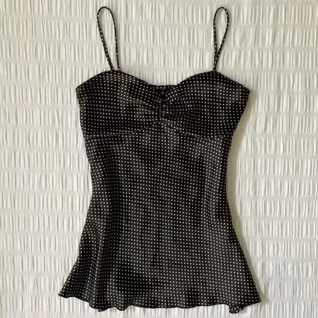 Camisole vintage à pois français pour femmes, été, plis, sans manches, Y2k, crop top, halter, hauts doux, mince, vêtements d'extérieur, débardeurs 1
