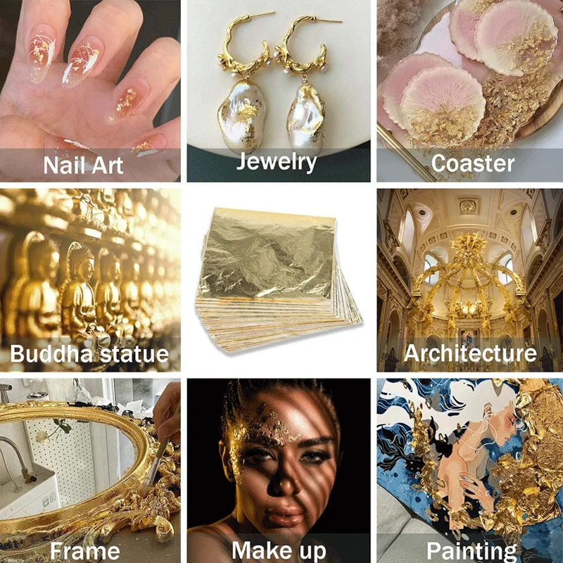 100-1000sheets Imitation Gold Leaf Foil Sheets For Craft Nail Art Resin Silicone Mold Jewelry Making Filling Decorate Crafts imitation gold leaf sheets