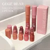 Gege Bear 4 in 1 Velvet Matte Crayon Lipstick Super Stay Makeup Pink Red Long Wear Waterpoof Non-Stick Cup Tiny Lip Stick