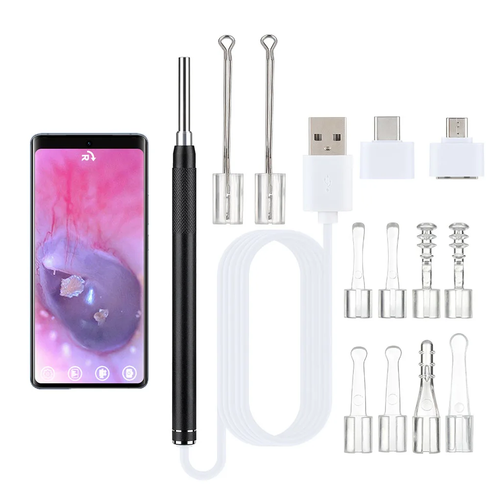 스마트 비주얼 내시경 스푼 귀 클리너, 귀지 제거, 고화질 카메라, 6 LED 라이트, 전화 및 PC, 3.9mm