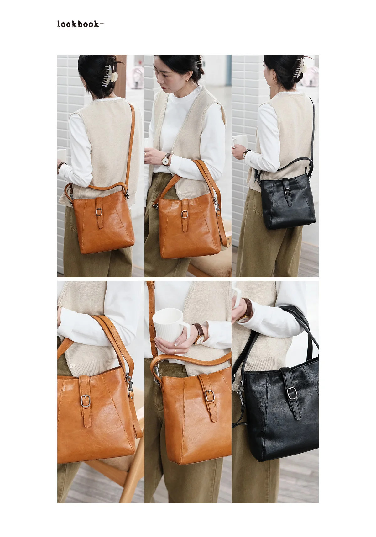 Lässiger Vintage-Organizer, handgefertigte Handtasche aus pflanzlich gegerbtem Rindsleder, tägliche Pendelarbeit, Schulter-Crossbody-Tasche aus echtem Leder – Detail 1
