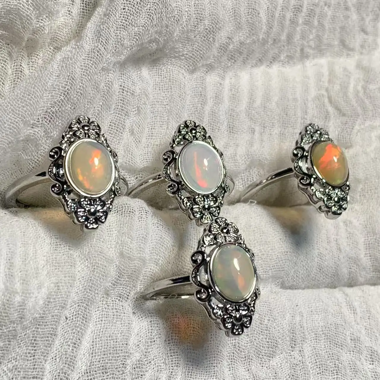 MM Natural Opal Ring Adjustable Female Ring Jewelry for Women Gift Wholesale High Quality Vintage Fine