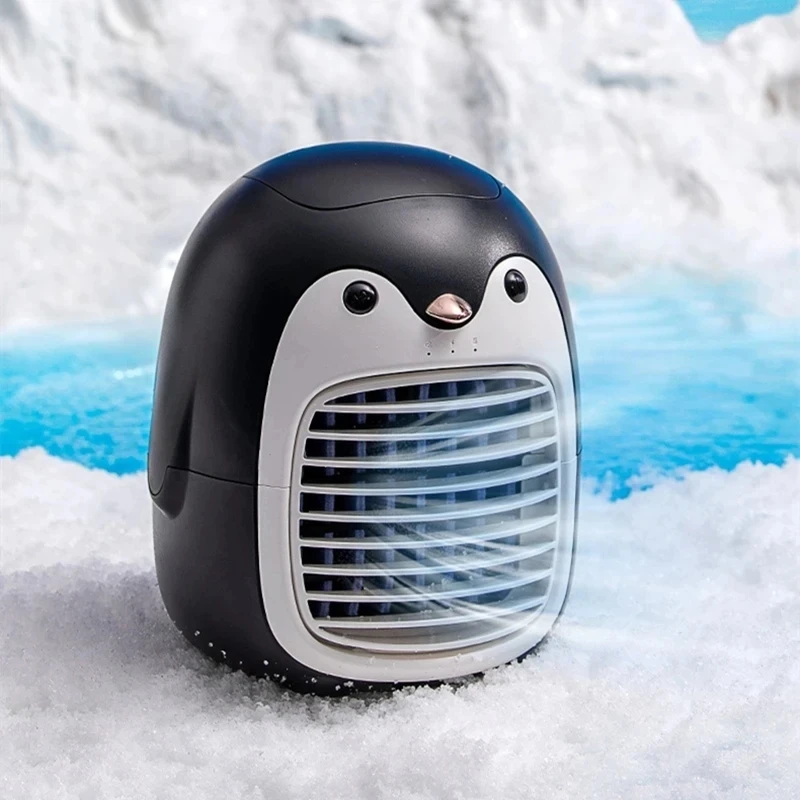 

Lovely Penguin Water Mist Spray Fan Mini Air Conditioner Fan USB Rechargeable Moisturizing Humidifier Quiet Wind Cooler for Home