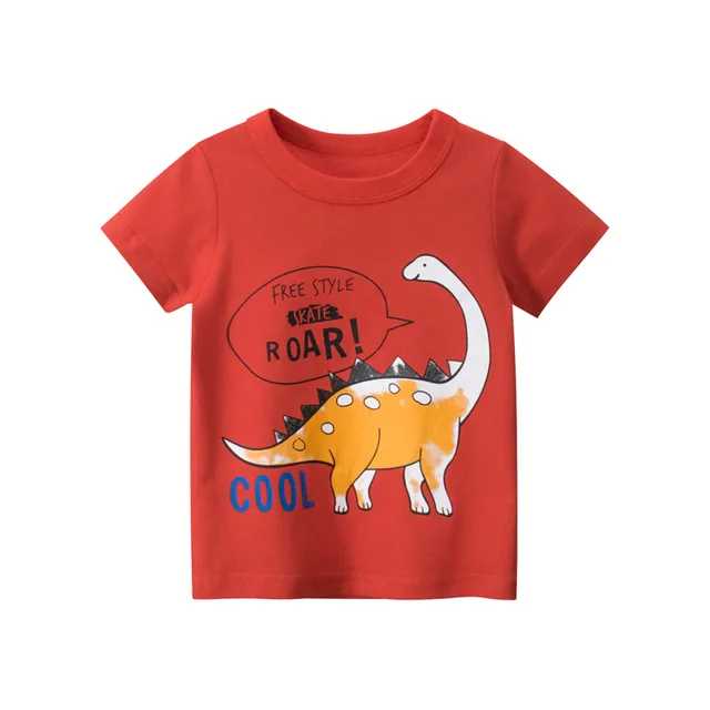 Boys Dinosaur T-shirts Cartoon Printed Girls Tees Children Tops Short-sleeve Clothes for Summer Kids Outfits Red dinosaur