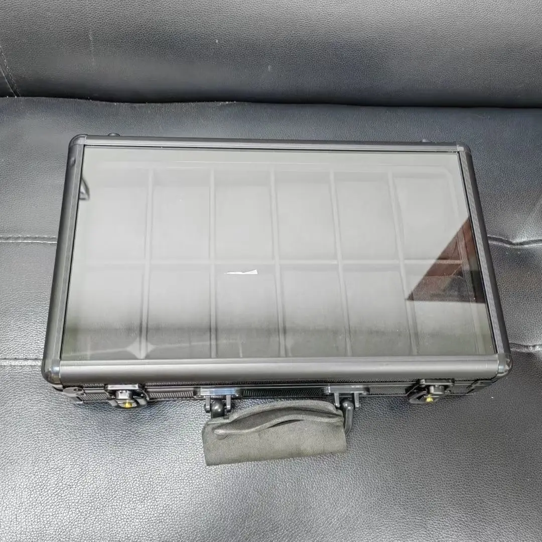 12 Slots Aluminum Jewelry Storage Box with Window, Clear Top Light Luxury Watch Case Organizer for Watches Briefcase