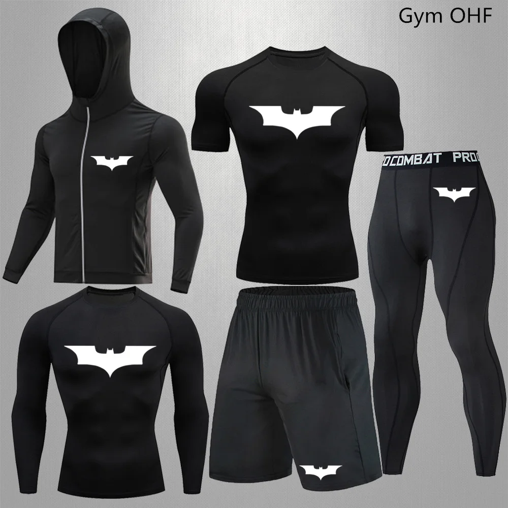 

Men Fitness Workout Tight Boxing Jerses Sets Men 5PCS Compression Set Tracksuit Jogging Running Sets Rashgard Gym Clothing Men's