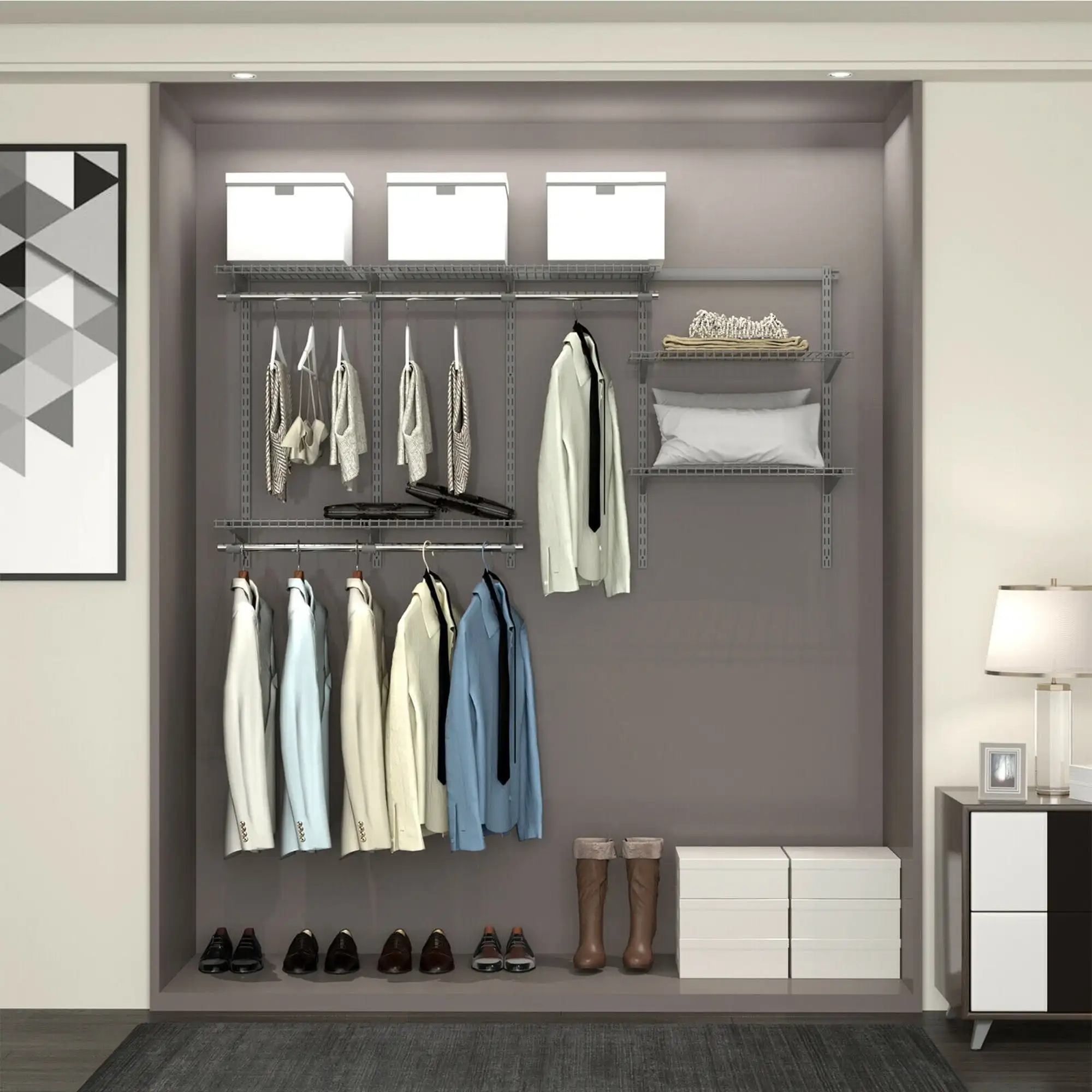 

3 to 6 FT Wall-mounted Closet Systems with Hang Rod, Gray