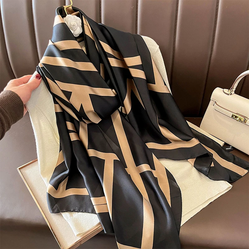 180*90cm Large Silk Satin Scarf Women Cashew Flower Printed Scarf Spring And Summer Styles New Shawl Wrap Female Hand 2023 NEW