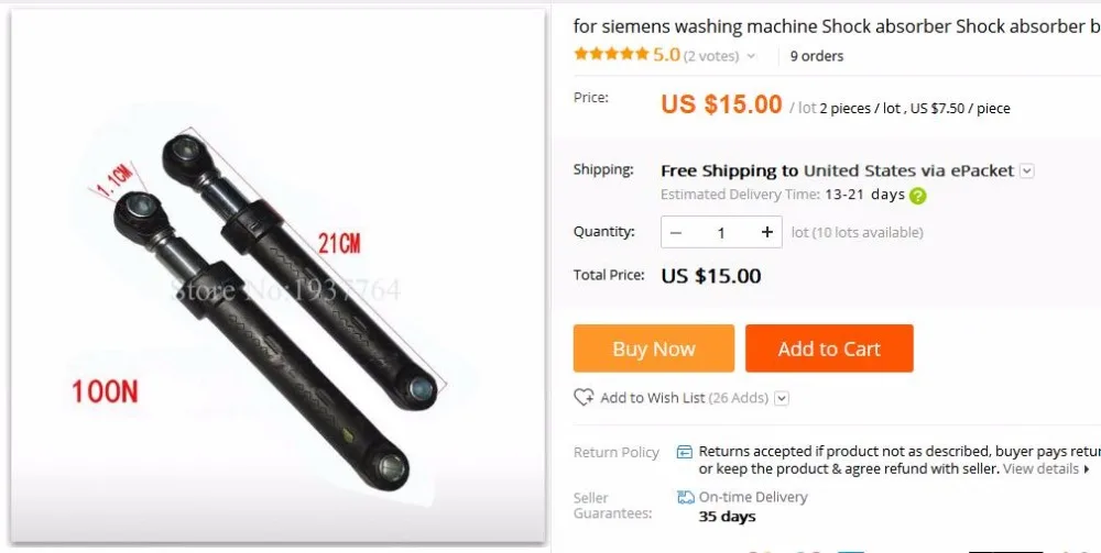 For siemens washing machine Shock absorber 2pcs 120N 21CM