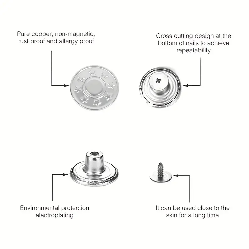 Vintage Metal Buttons for Jeans, Shrink Waist Size, Easy to Install, Detachable and Reusable, Denim Jacket Decoration, 10 PCs