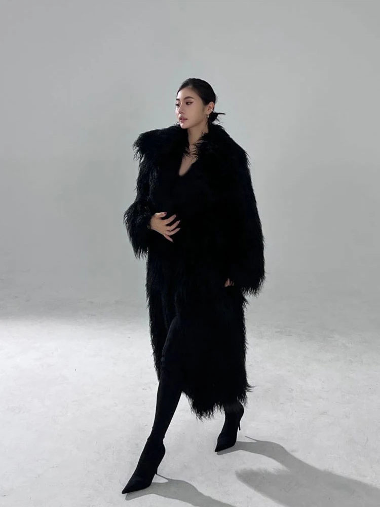ジャケット・アウター Louren volume shaggy long coat Black Long Fluffy Coat Women | Fashion Black Faux Fur Coat