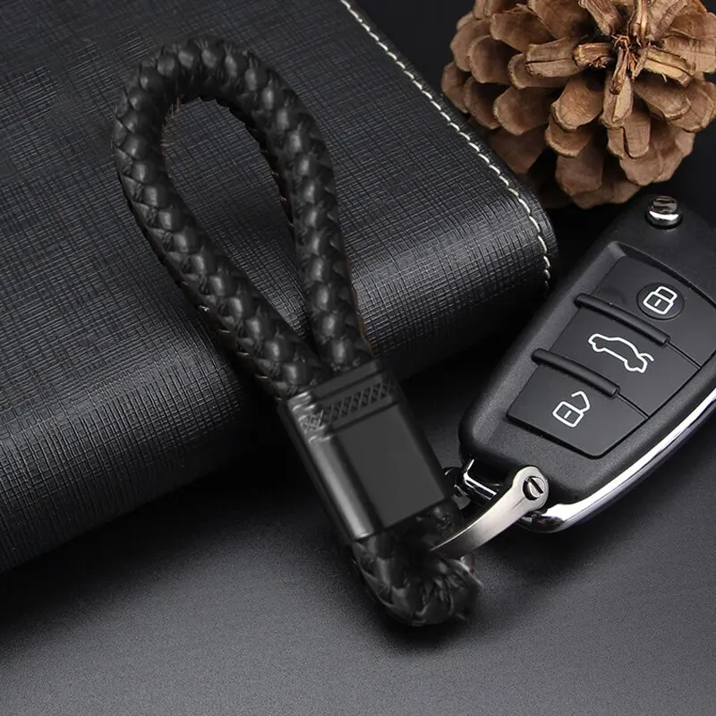 15 Color 2PCS Leather Braided Woven Rope Keychain DIY Bag Charm Pendant Key  Chain Holder Car Keyrings Men Women Keychain