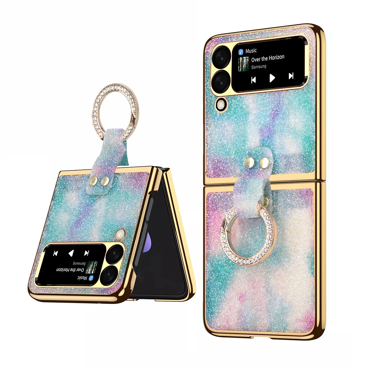 

Electroplated Glitter Ring Mobile Phone Case for Samsung Galaxy Z Flip 3 Flip 4 Flip 5 Diamond Ring Bracket Case