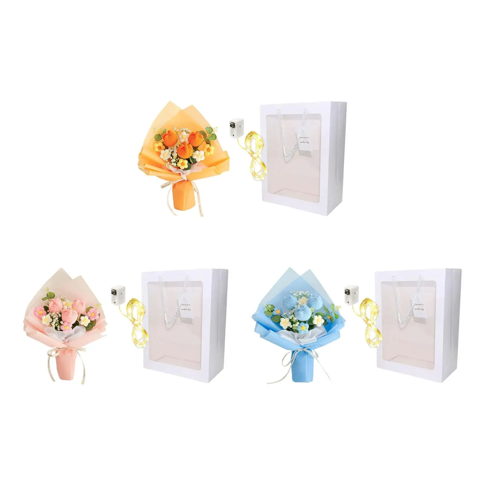 

Вязаные искусственные цветы тюльпана, цветочный букет с подсветкой для женского весеннего фестиваля, Дня Святого Валентина