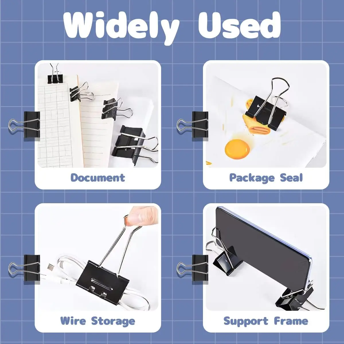 Black Metal Metal Grip Binder Clips File Paper Clamps 19mm Notes Letter Clip for School Office Stationery Supplies Book Clip