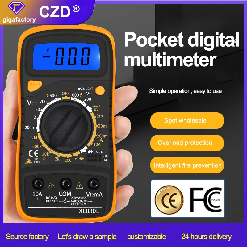 

Portable high-precision multi-function multimeter smart backlight electrician digital Tester unit tools XL830L