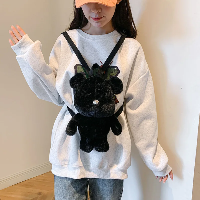 Pink Cartoon Bear Plush Backpack Cute Style Women's Shoulder Bag Soft Plush Material Soft Toy Girl Bag Creative Animal Backpack
