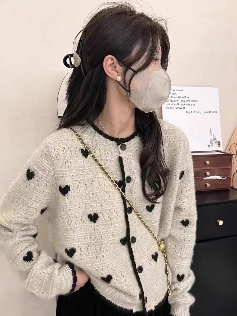 

New Fashion Sweaters for Women Sueter Mujer Long Sleeve O-neck Knitting Love Cardigan Jackets Casual Patchwork Korean Pull Femme