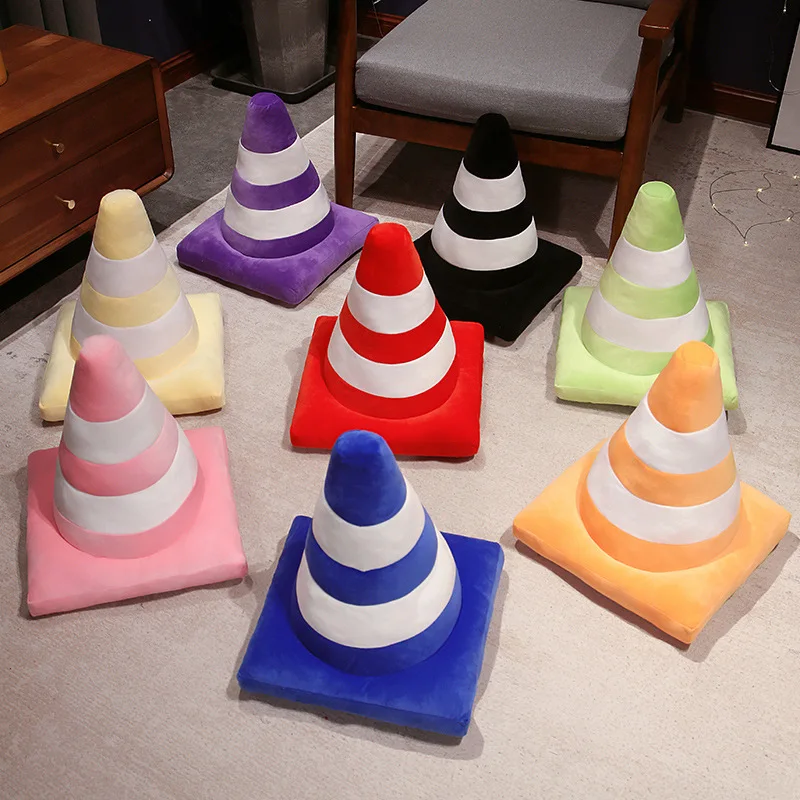 45cm Simulation Traffic cone Plush Pillow Creative Roadblock Stuffed Toy Construction Cone Sign Cushion Doll Kids Road Game Gift