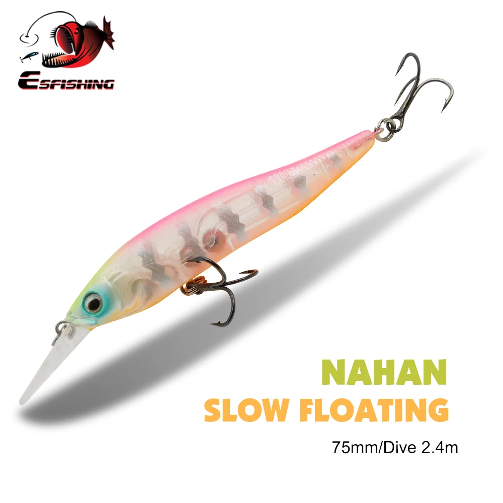 

ESFISHING NEW Quality Wobble Hard Lure NAHAN 75mm 7.1g 0-2.4 dive Fishing Baits flow Floating Minnow Isca Artificial