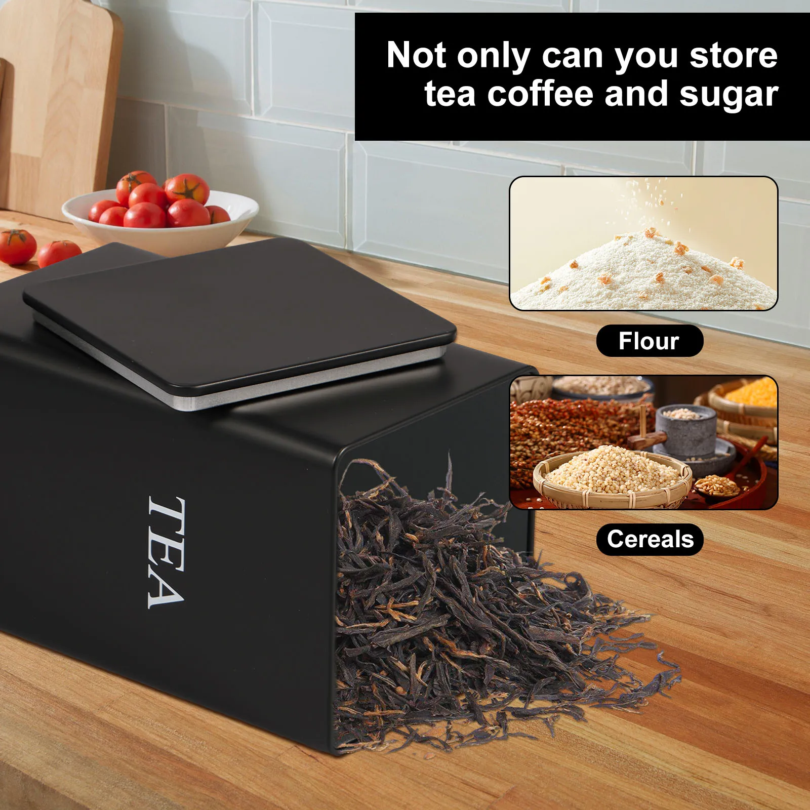 3Pcs Coffee Bean Storage Canisters Tea Sugar Vacuum Sealed Jars Iron Canisters Heat Kitchen Cream Can Airtight Lid 1L 4