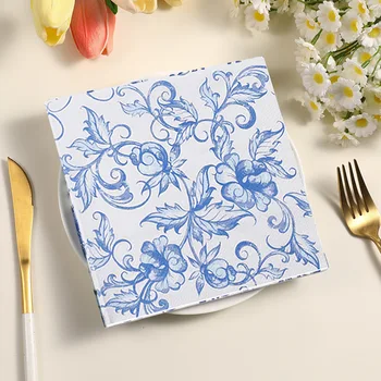 10/20pcs 33cm 2Layer Blue Flower Printed Napkins Chinese Style Blue and White Party Decoration Paper DIY Decoupage Paper 1