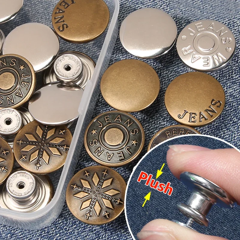 Broeken vervangende knopen voor klinken, 40 stuks, set van drie maten, messing jeansknopen, bronskleurig, jeansknoop met klinknagels, jeansknoop om in te slaan, metalen broekknopen