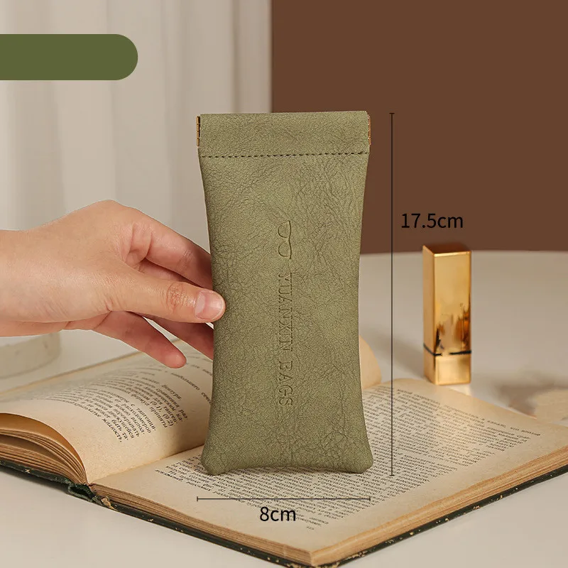 Unisex-Brillenetui aus Leder, tragbar, mit automatischer Schließung, Federscharnier für Sonnenbrillen, superweich, tragbar, einfarbig, Sonnenbrillenetui – Detail 8