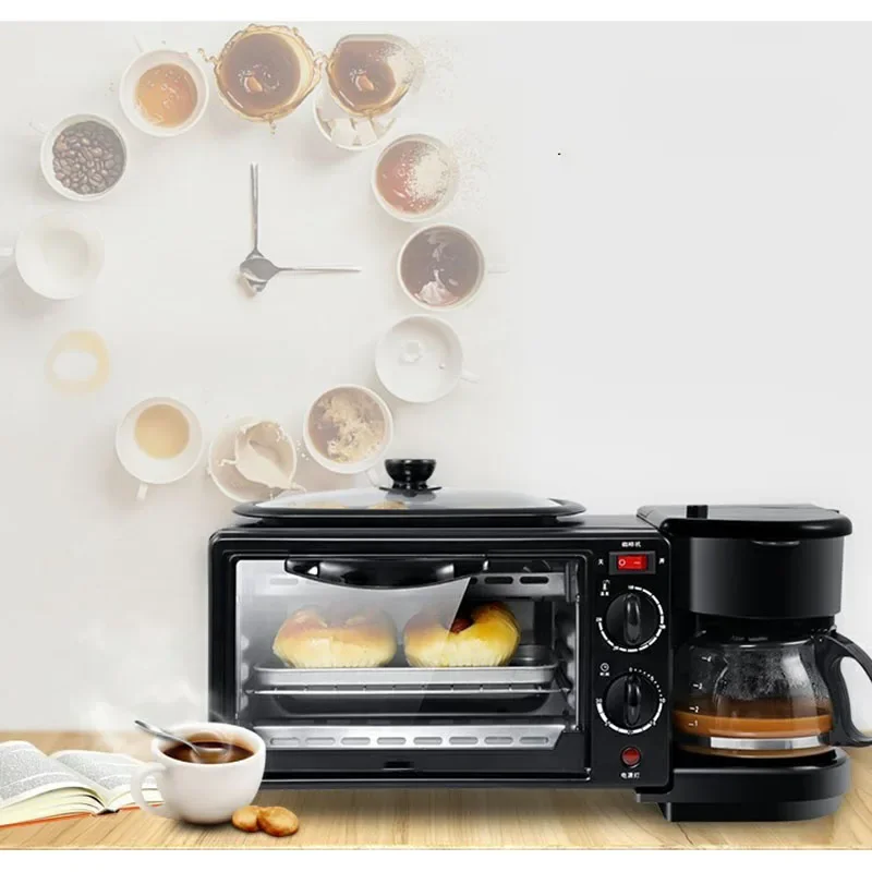 3 in 1 Breakfast Making Machine Multifunction Mini Drip Coffee Maker Bread Pizza Oven Frying pan Toaster Breakfast Machine images - 6