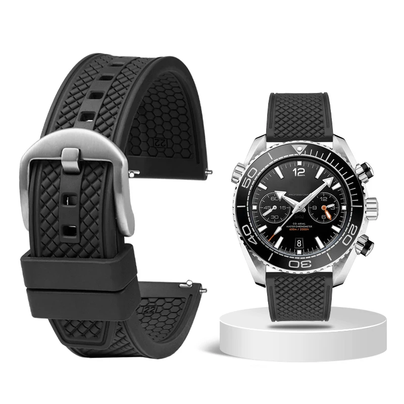 Premium-Grade Fluororubber Diving Watch Strap - Waterproof, Black