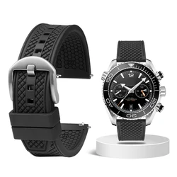 Premium - Grade Fluororubber Diving Watch Strap - Waterproof, Black - 20mm (Black silver buckle)