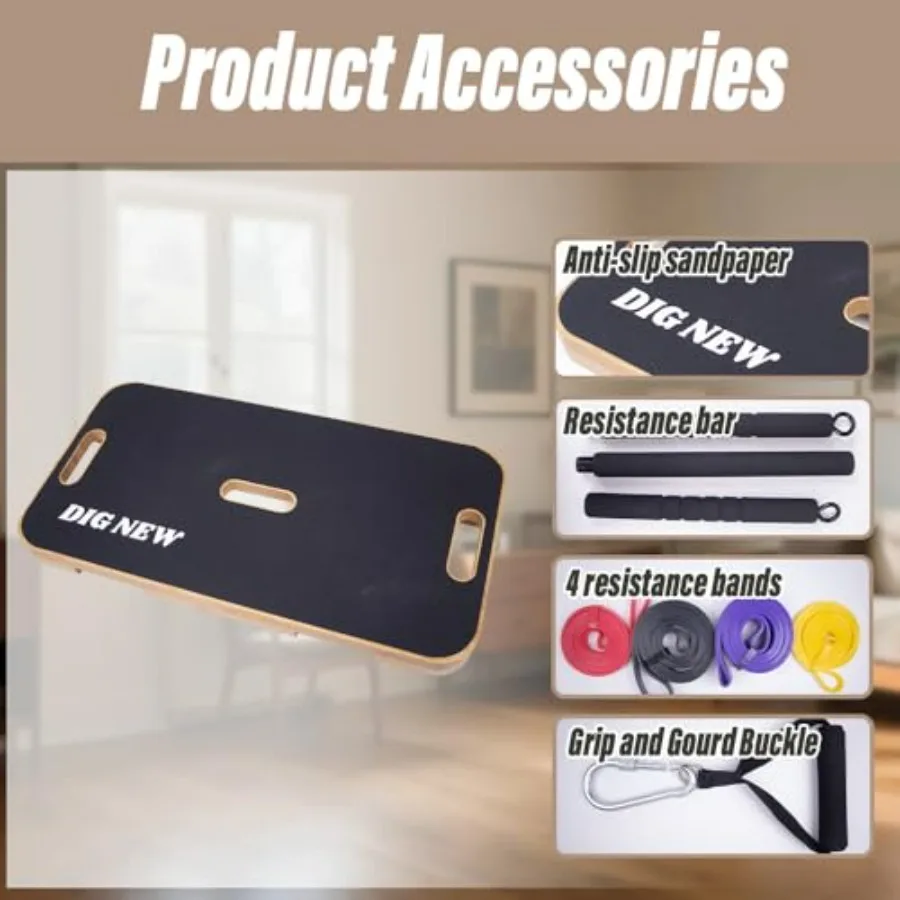 Wooden Resistance Band Foot Plate,Exercise Platform with Non-Slip Surface,Resistance Bar,4 Resistance Bands,for Home Gym, Full-B