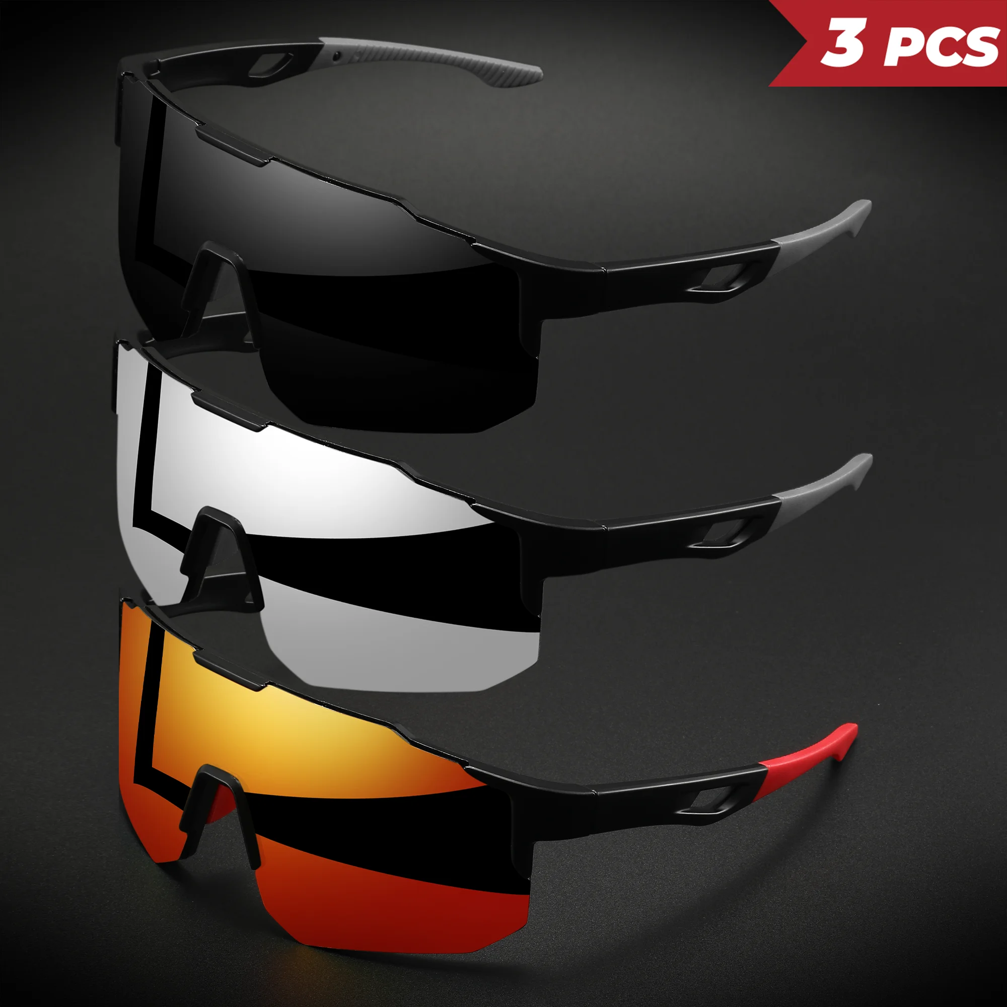 3 Stück übergroße, farbenfrohe Sport-Sonnenbrille – umlaufendes Design, UV400, Unisex, bequeme Passform für Radfahren, Wandern und Outdoor – Detail 7