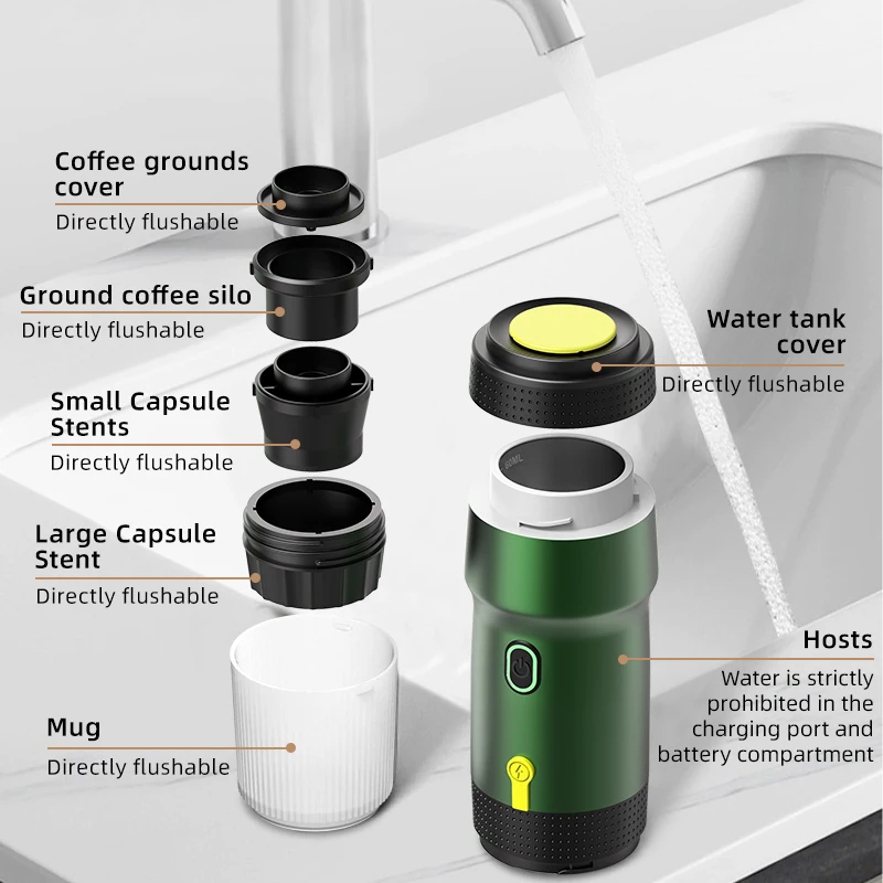 Electric Portable Coffee Machine Portable Italian Espresso Machine for Car & Home 3-in-1 Capsule Powder Travel Coffee Maker 5