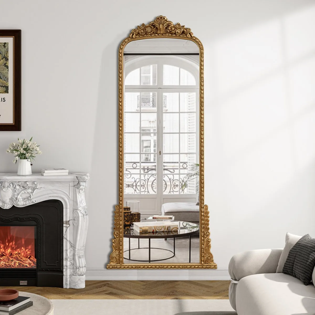 SHYFOY 70.8" Antique Gold Arch Mirror 4
