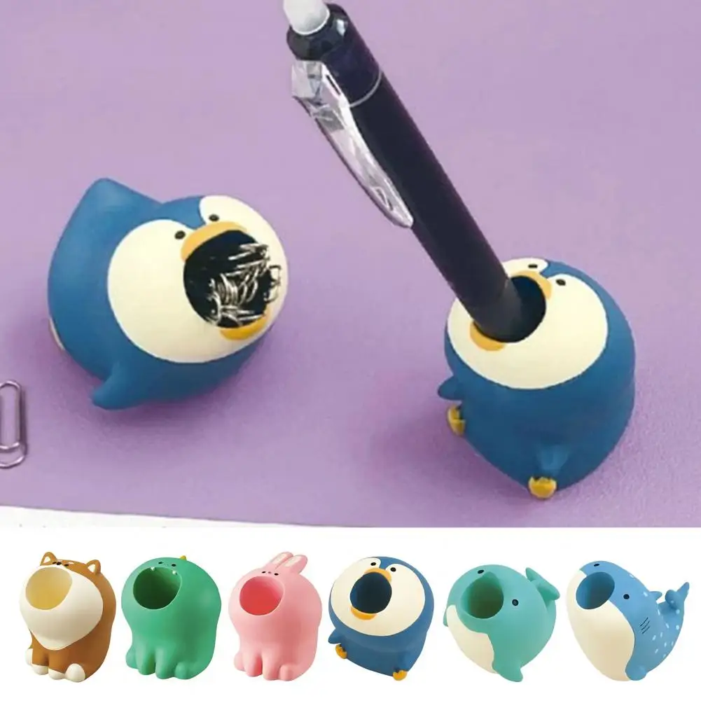 Student Pen Holder Portable Resin Pen Holder Cute Shapes for Desktop Organization Dinosaur Dolphin Penguin Cat Dog Rabbit Ideal